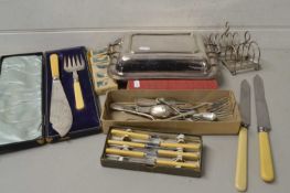 Mixed Lot: Various assorted silver plated cutlery, serving dish, toast racks etc