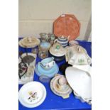 Mixed Lot: Various assorted ceramics to include a pair of ironstone jugs, wall clock, covered