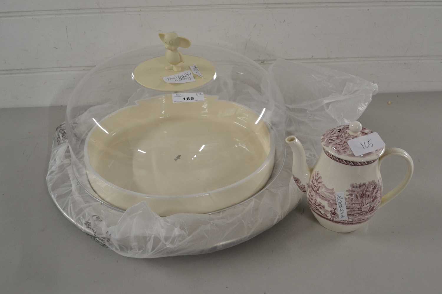 Alessi cheese cover together with a small Wedgwood teapot