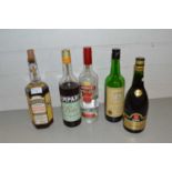 Five various assorted bottles of various spirits