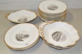 Quantity of 19th Century gilt rimmed dinner wares decorated with various country houses