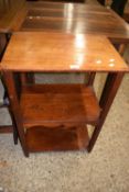Mahogany and fruit wood three tier side table, 54cm wide