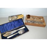 Mixed Lot: Various assorted cutlery to include a cased pair of mother of pearl handled fish servers,