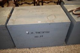 Grey painted pine packing trunk, 100cm wide