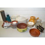 Mixed Lot: Various tea wares, birds decorated casserole dish, letter rack and other assorted items