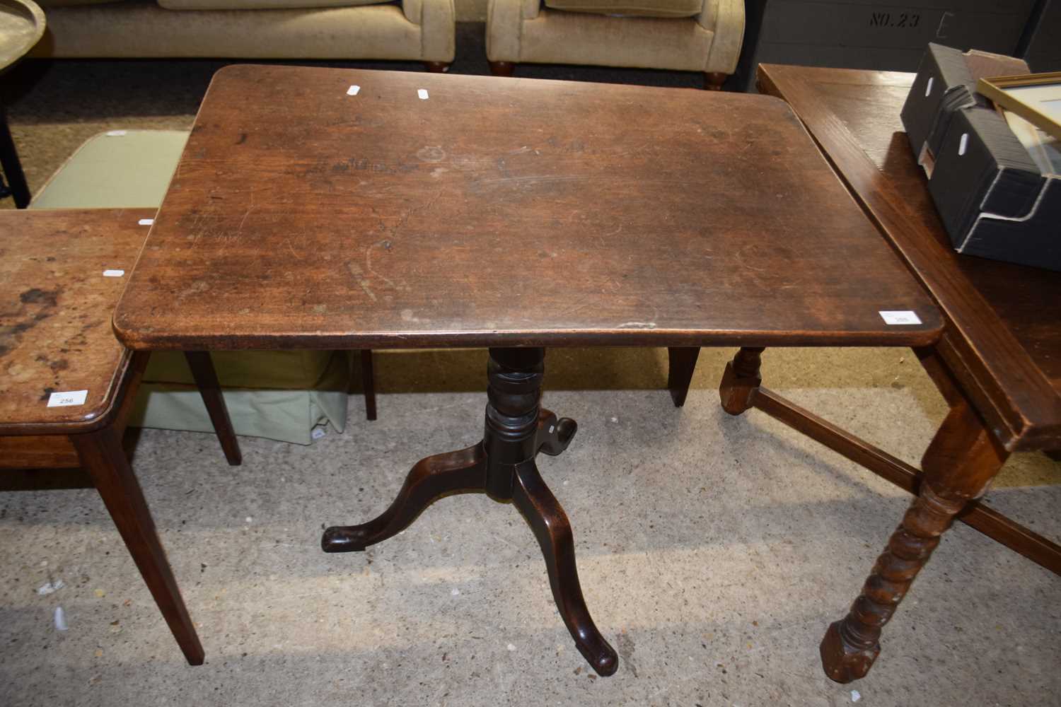 19th Century mahogany rectangular top supper table raised on turned column and tripod base