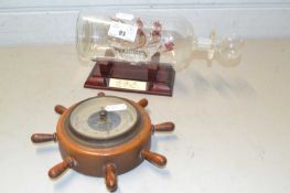 Glass model of The Mary Rose and a small barometer