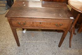 18th Century oak single drawer side table on tapering legs fitted with swan neck handles