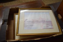 Box of various assorted pictures to include various prints, watercolours etc