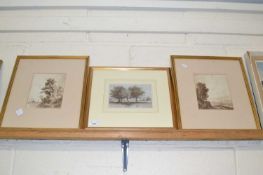 Mixed Lot: Pair of monochrome water colours, rural scenes plus another similar, all gilt framed