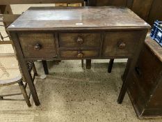 Georgian mahogany low boy with four drawers, requiring repair, 82cm wide