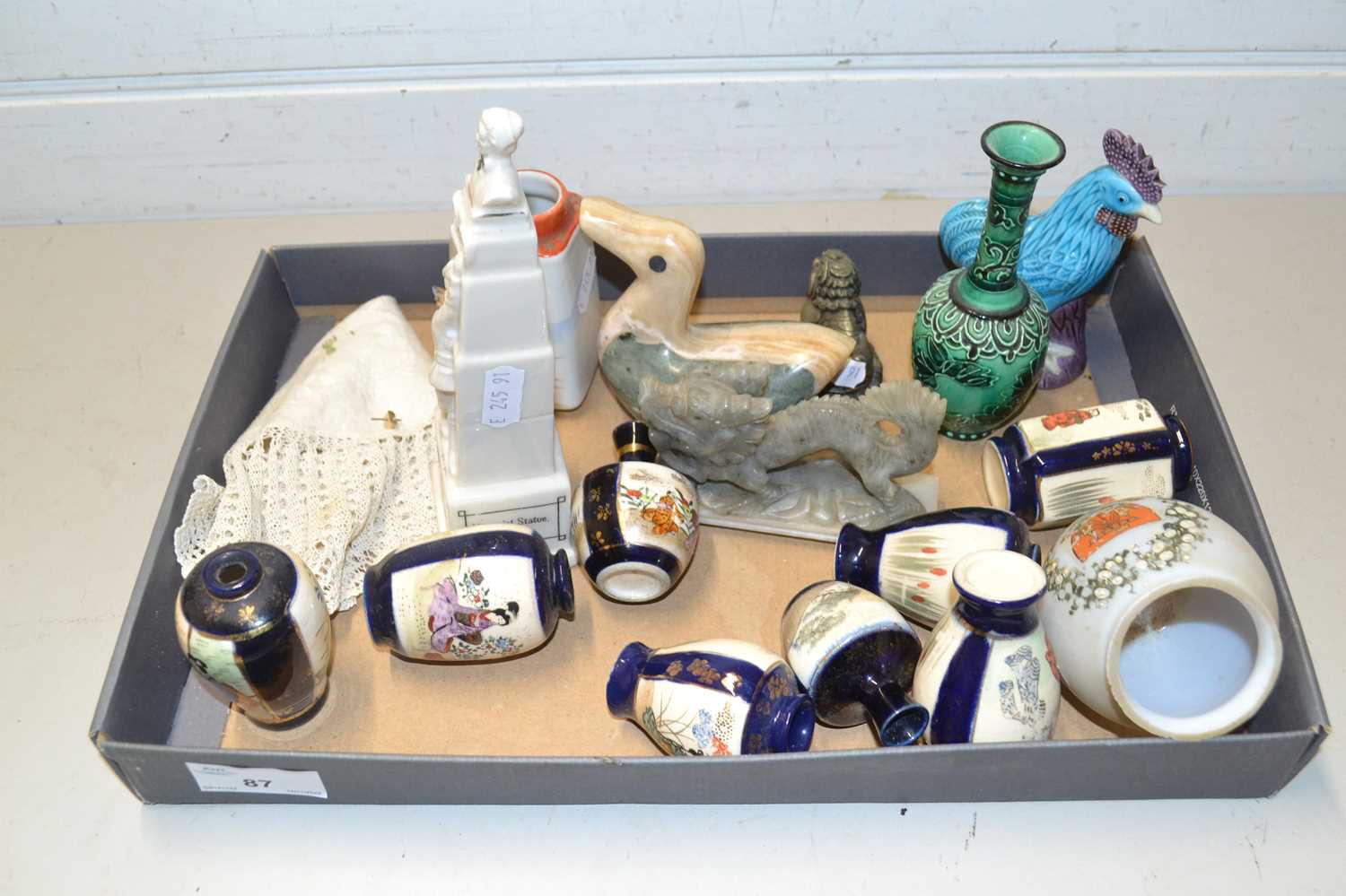 Mixed Lot: Early 20th Century Japanese miniature vases, crested Norwich memorial statue and other