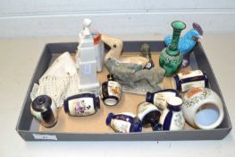 Mixed Lot: Early 20th Century Japanese miniature vases, crested Norwich memorial statue and other