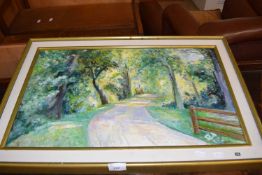 20th Century school The Big Wood at Gawdy Hall, oil on board, gilt framed, 69cm wide