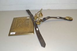 Mixed Lot: Horse harness bells and a brass Dutch wall plaque