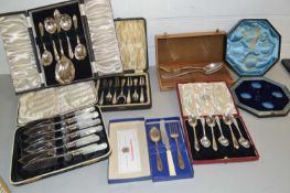 Box of various assorted cased cutlery