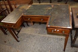 Unusual Georgian mahogany break front dressing table or desk with distressed leather inset, top