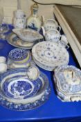 Mixed Lot: Copenhagen tea wares (mainly damaged), various blue and white ceramics etc