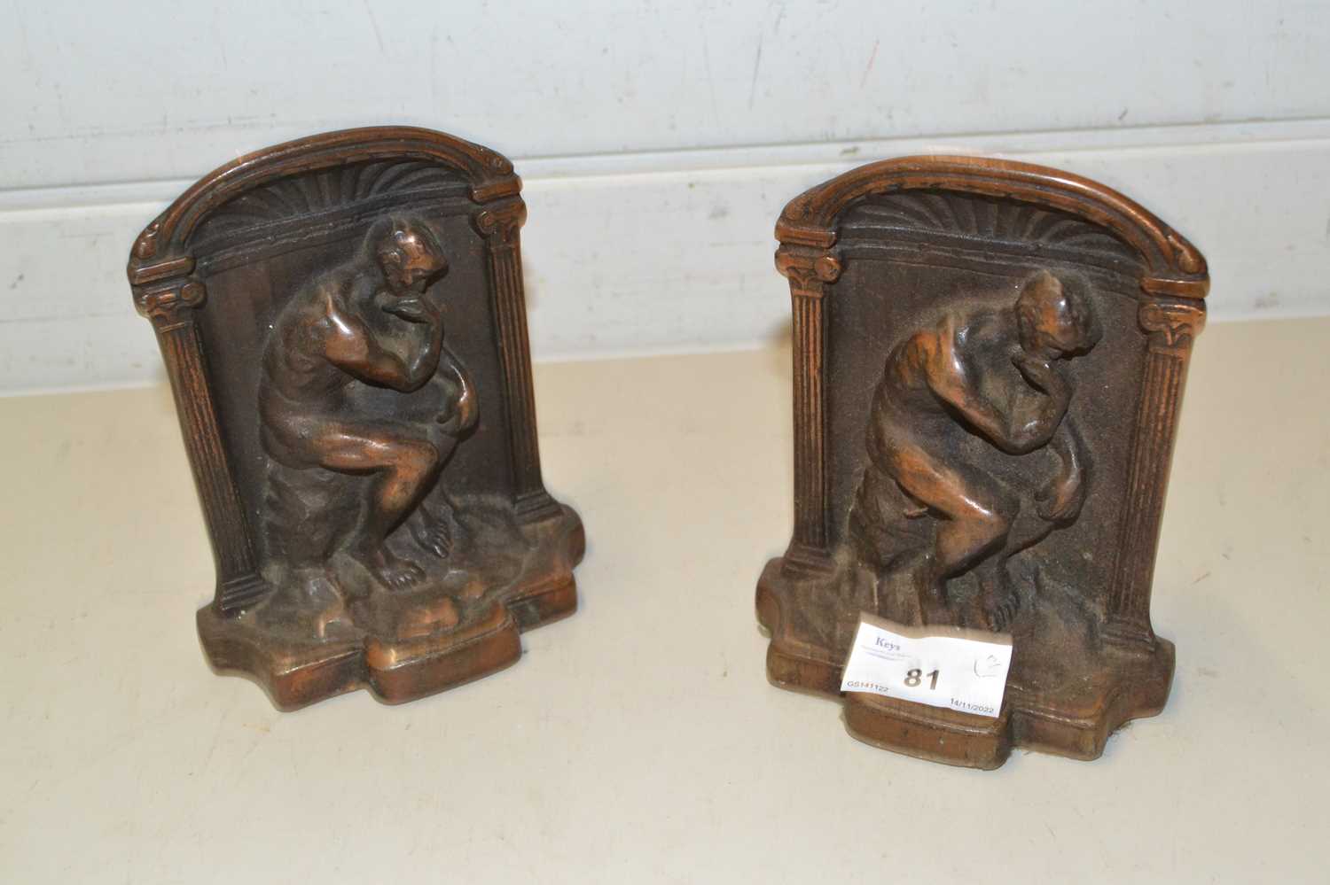 Pair of bronzed metal figural book ends