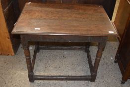 Small 18th Century oak side table on turned legs, 86cm wide