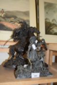 Bronze Spelter model of a Knight on horseback together with one other (2)