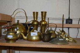 Mixed Lot: Various assorted miniature brass kettles, vases, bells etc