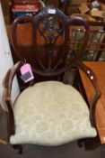 Mahogany framed cabriole legged carver chair with upholstered seat