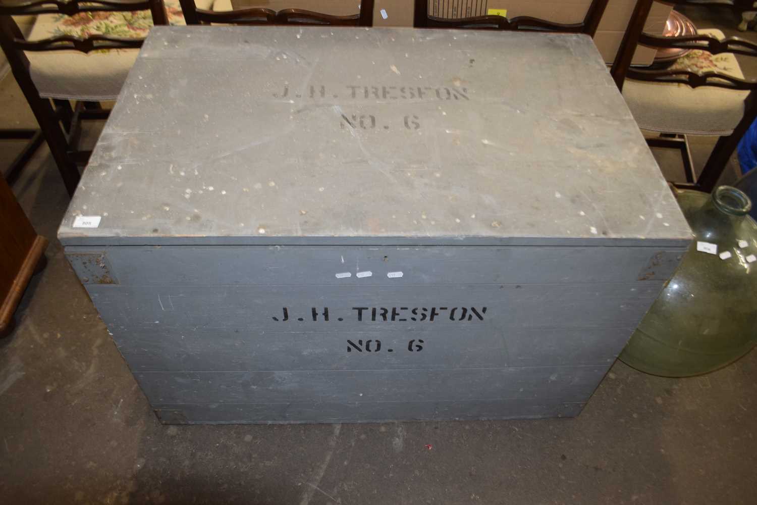 Grey painted pine packing trunk