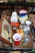 One box of various assorted vases, mantel clock etc