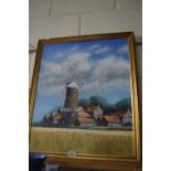 20th Century school study of Cley Mill, oil on canvas, gilt framed