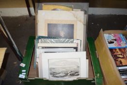 Box of various mounted prints, pictures etc