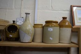 Mixed Lot: Stoneware flagon, vase, storage jars and a salt pig