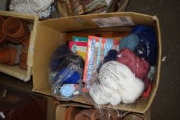One box of various wool knitting patterns etc