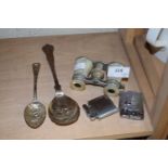 Mixed Lot: Opera glasses, silver plated spoons and cigarette lighters