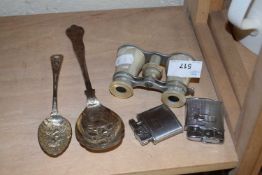 Mixed Lot: Opera glasses, silver plated spoons and cigarette lighters