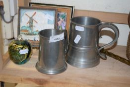 Mixed Lot: Pewter tankards, delft tile picture etc