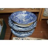 Mixed Lot: Various Victorian Flow Blue dinner plates, serving dish, Copeland Spode Italian bowl etc