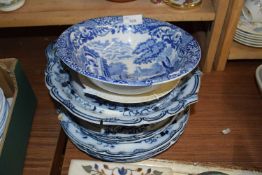 Mixed Lot: Various Victorian Flow Blue dinner plates, serving dish, Copeland Spode Italian bowl etc