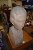 Carved wooden bust of a lady