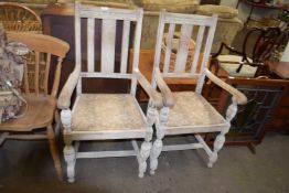 Pair of limed oak finish carver chairs