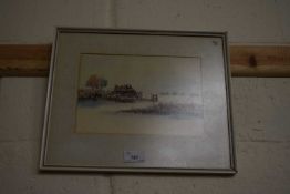 Small water colour, Oriental village scene, indistinctly signed