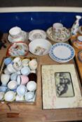 Mixed Lot: Various assorted egg cups, assorted tea wares, picture frame etc