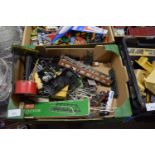 Box of various assorted model railway rolling stock and accessories, plastic