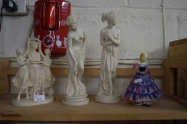 Mixed Lot: Three resin figurines together with a further porcelain model of a lady (4)