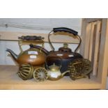 Mixed Lot: Copper and brass wares to include kettles