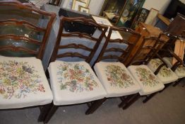 Set of six Georgian style mahogany dining chairs with tapestry upholstered seats