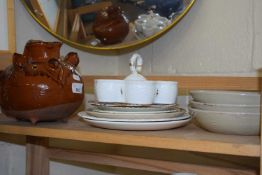 Mixed Lot: Ceramics to include Spanish pottery bowls, jug formed as a pig and an egg stand