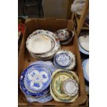 Box of various assorted decorated plates and other items