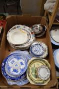 Box of various assorted decorated plates and other items
