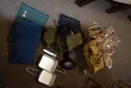 Camouflage back pack together with various camping accessories
